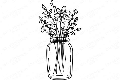 Mason Jar Daisy Bouquet Farmhouse Floral Frame Svg Dxf