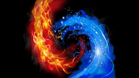 Fire And Ice Wallpaper Abstract Black Background Fire Water