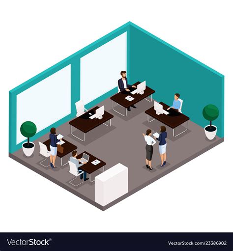 Isometric Office Room Rear View Royalty Free Vector Image