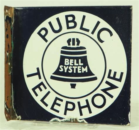 Bell System Public Telephone Porcelain Flange Sign