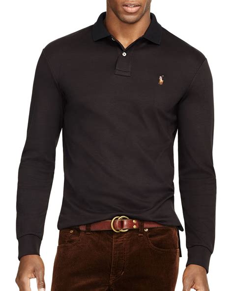 Ralph Lauren Polo Long Sleeved Pima Soft Touch Polo Shirt In Black For Men Polo Black Lyst