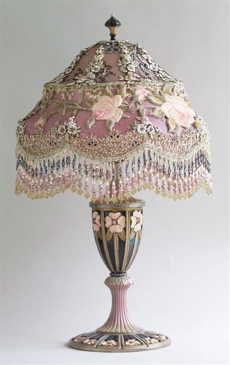 This shade measures 5 top diameter x 10 bottom diameter x 8 slant height. Nightshades -Victorian Lampshade with Rose Embroidery
