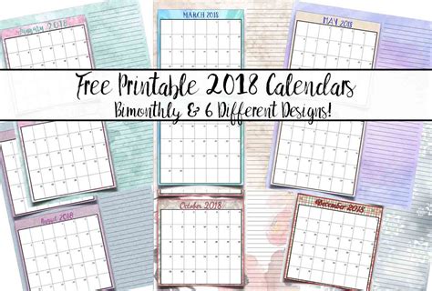 Free Printable 2018 Bimonthly Calendars 6 Designs