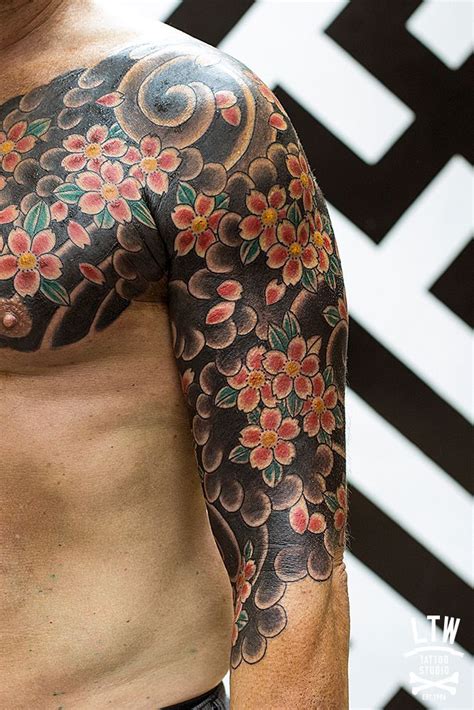 Japanese Style Half Sleeve And Chest Plate Of Cherry