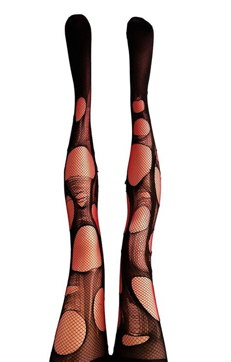 Red Black Fishnet Tights Fishnet Stockings Double Layered Etsy In