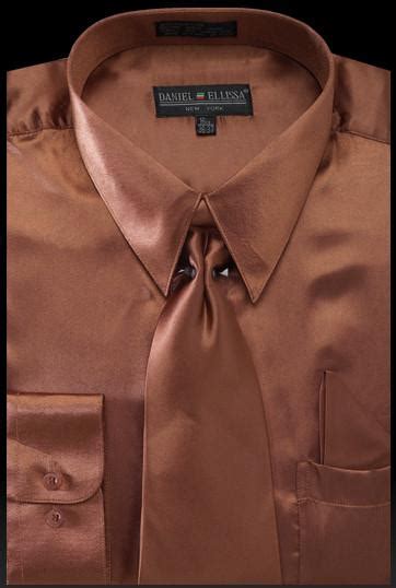 Mens Brown Satin Dress Shirt With Tie And Handkerchief Abc Fashion
