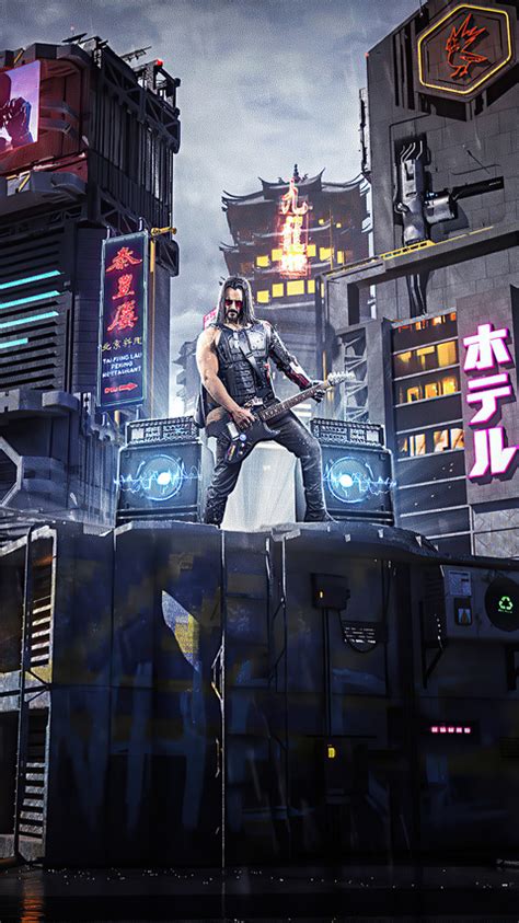 Johnny silverhand, cyberpunk 2077, keanu reeves, game art, fan art, 2021 games, dark. 480x854 Cyberpunk 2077 Johnny Silverhand Playing Guitar Android One HD 4k Wallpapers, Images ...