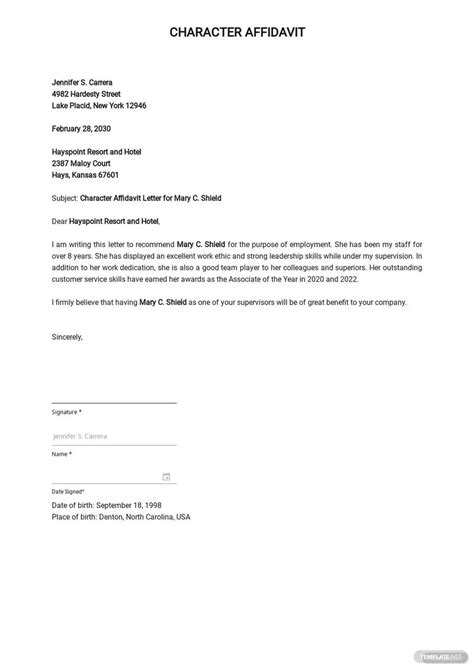 Sample Affidavit Letter For Immigration