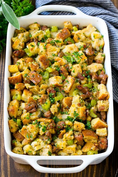 Sausage Stuffing Made With Italian Sausage Bread Cubes And Vegetables