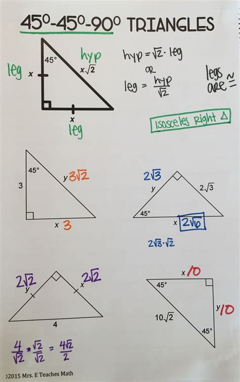 Special Right Triangles Interactive Notebook Page Teaching Geometry