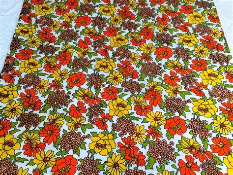 feelin groovy flower power 60s barkcloth retro hippie chic floral fabric cotton yardage