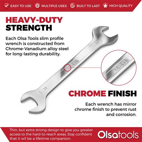 Olsa Tools Super Thin Open End Wrench Set Metric Professional Grade
