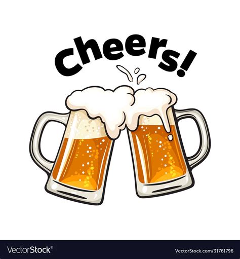 Cheers Text Two Toasting Beer Mugs Clinking Vector Image On Vectorstock