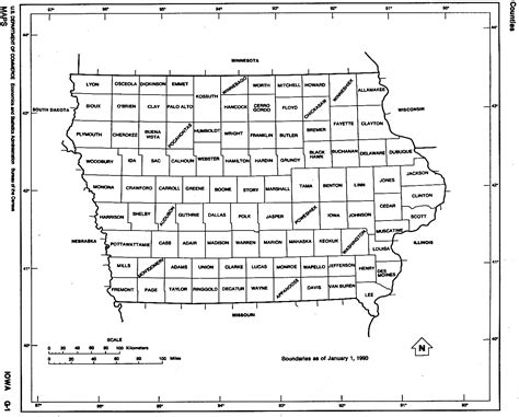 Iowa State Map With Counties Outline And Location Of Each County In Ia