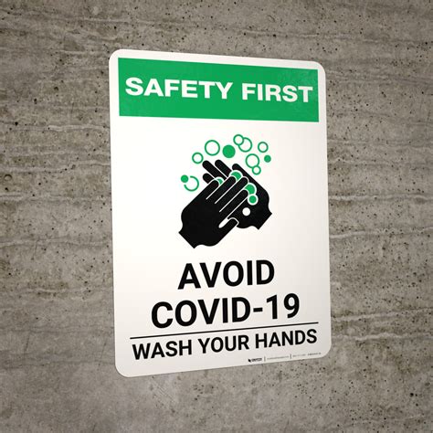 Safety First Avoid Covid 19 Wash Your Hands Portrait Wall Sign