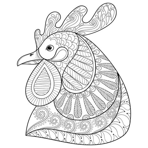 Zentangle Cartoon Rooster Or Cock Hand Drawn Sketch For Adult C Stock