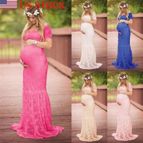 summer women lace maternity pregnancy dress off shoulder maxi fancy long gown pregnancy