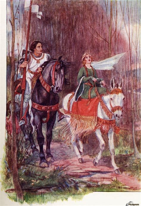 Sir Lancelot And Queen Guinevere Coloured Illustration From The Book