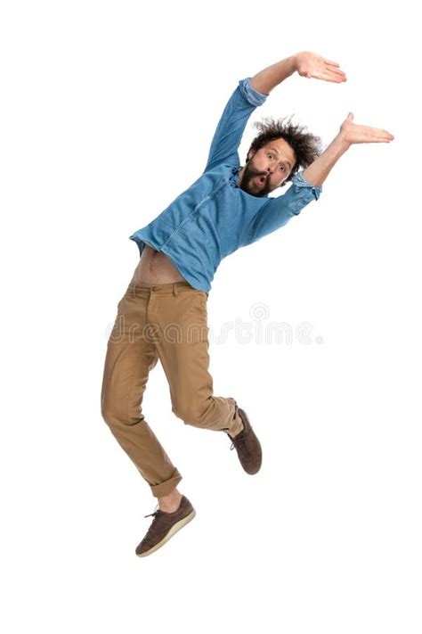 Handsome Casual Man Waving His Body While Jumping Stock Image Image