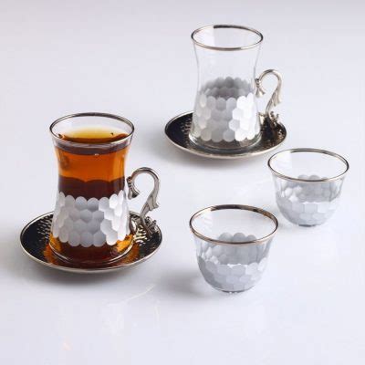 Gold Color Coffee Mugs Tea Glasses Set For Six Person Traditional Turk