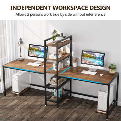 Tribesigns Two Person Computer Desk With Bookshelf 89 Inches Office