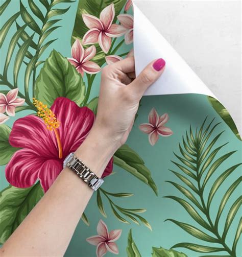 Colorful Hibiscus Peel And Stick Wallpaper Pink Removable Etsy