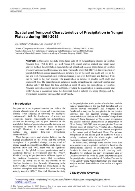 Pdf Spatial And Temporal Characteristics Of Precipitation In Yungui Plateau During 1961 2015