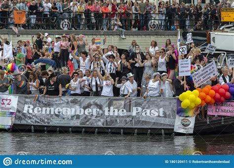 de trotse lesboot boat at the gay pride amsterdam the netherlands 2019 editorial photo image