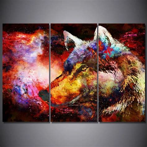 3 Pcsset Framed Hd Printed Psychedelic Color Abstract Wolf Poster