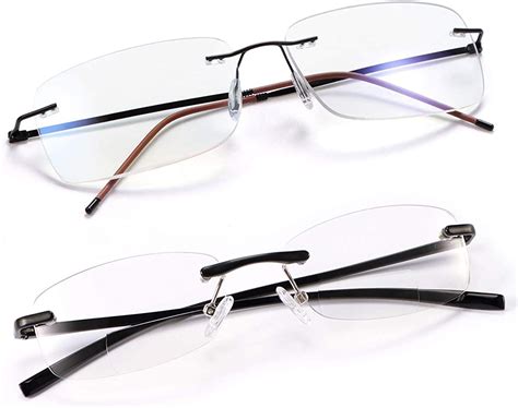 1 0x Magnification Rimless Progressive Multifocal Reading Glasses Anti Blue Light