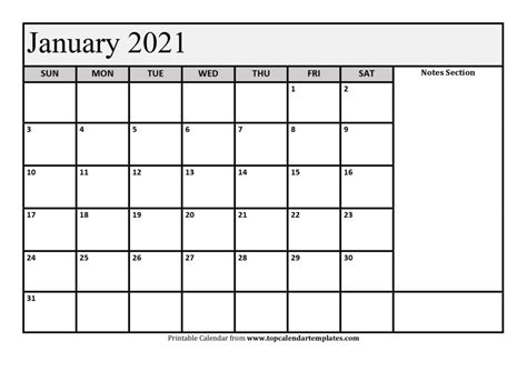Blank, editable and easy to print. Free January 2021 Calendar Printable (PDF, Word)