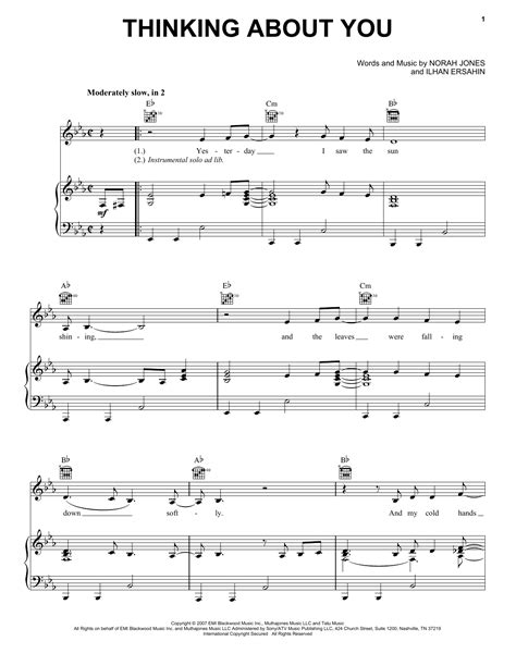 Thinking About You Sheet Music Norah Jones Piano Vocal And Guitar