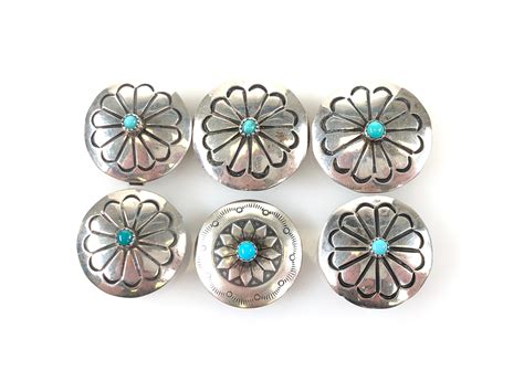Lot 6pc Southwestern Silver And Turquoise Button Covers