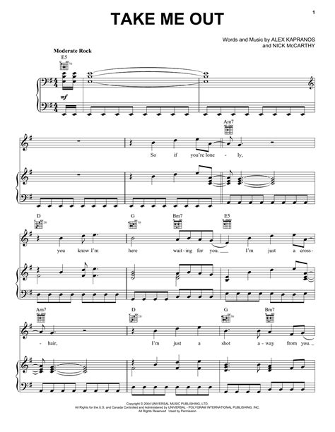 Take Me Out Sheet Music Franz Ferdinand Piano Vocal And Guitar