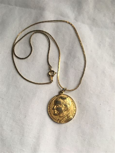Gold Religious Necklace Pope John Paul Ii Black Madonna Etsy