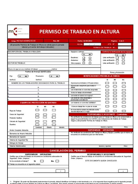 Formatos De Permisos De Trabajo