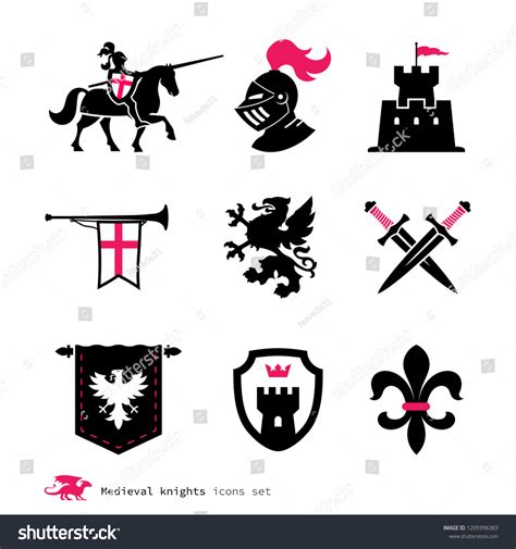 Era Chivalry Icons Attributes Middle Ages Stock Vector Royalty Free