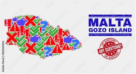 Symbol Mosaic Gozo Island Map And Seal Stamps Red Round Any Questions Textured Seal Stamp