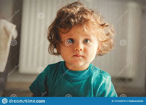 Little Toddler Boy With Curlly Hair Stock Photo Image Of Happy Male