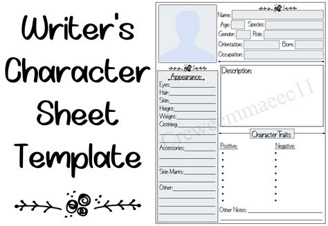 Character Sheet Writing Character Sheet Template Writ