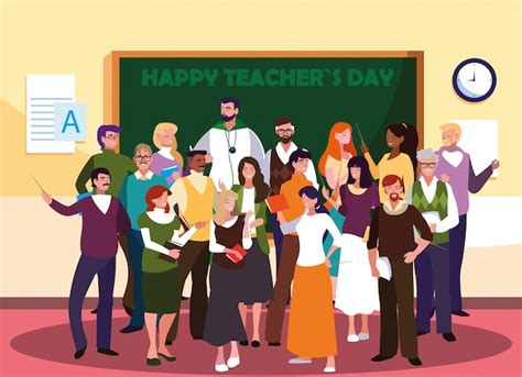 Premium Vector Happy Teacher Day With Group Of Teachers