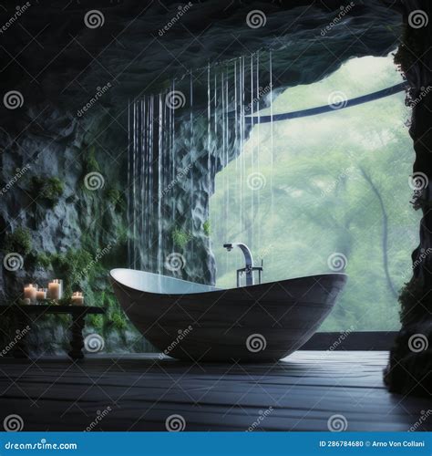 Serenity Amidst Nature: Bathtub Oasis in Waterfall Cave Stock