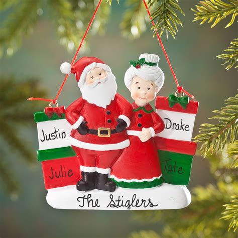 personalized mr and mrs claus with presents ornament miles kimball