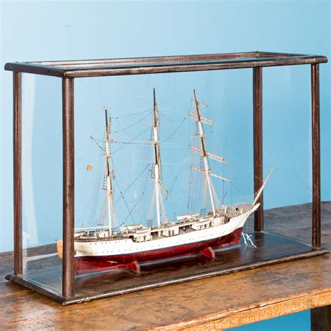 Antique 19th Century Model Ship In Glass Case