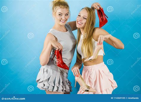 Women Presenting High Heels Shoes Stock Image Image Of Presenting