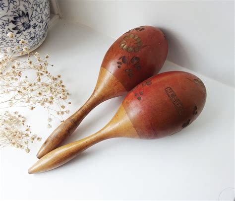 Vintage Mexican Maracas Pair Hand Carved Wooden Shakers Etsy