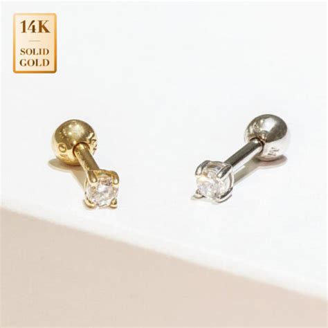 14k Real Diamond Solid Gold Solitaire Cartilage Tragus Stud Earring