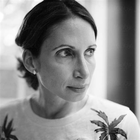 Close Up Black And White Portrait Of A Beautiful Woman In Her Late