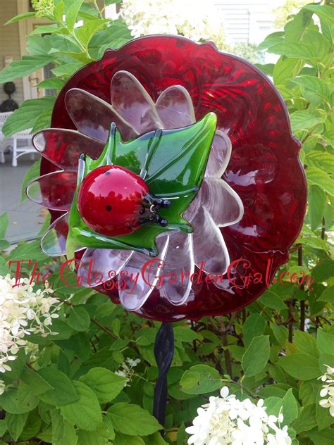 Ladybug Flower Glass Plate Garden Flower Glass Garden Art Yard Art