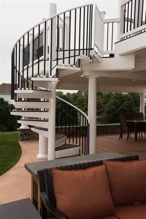 Popular modern stair elements include open stringer designs, steel cables, glass panels, and mixed materials such as aluminum, wood, and synthetic decking. Custom Aluminum Deck Spiral Stair - Modern - Staircase ...